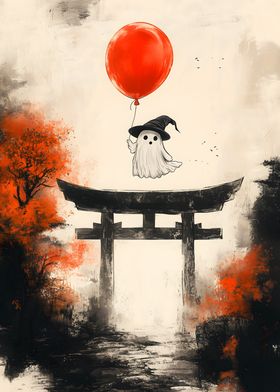 Ghost with Balloon at Torii Gate