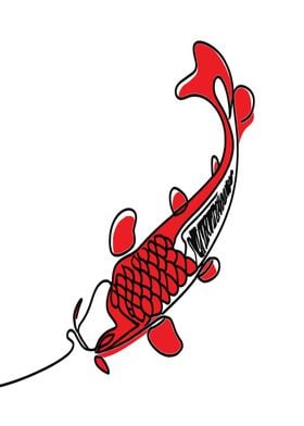 Red Koi Fish Line Art