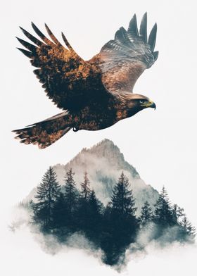 Eagle Soaring Over Mountains