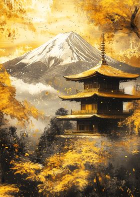 Golden Mountain Fuji and Pagoda