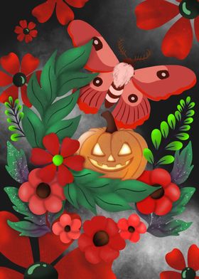 Floral Pumpkin & Red Moth