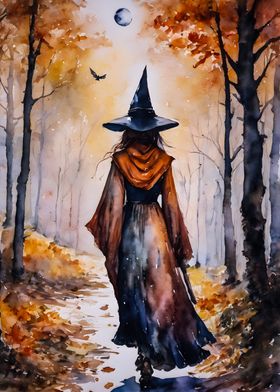 Witch in Autumn Forest