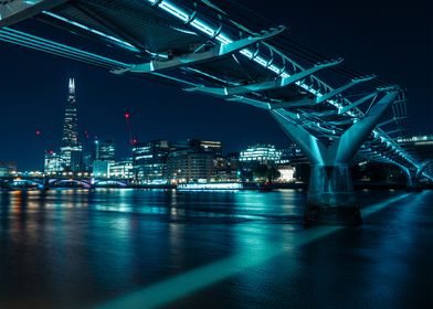 London The Shard and Millennium Bridge at Night