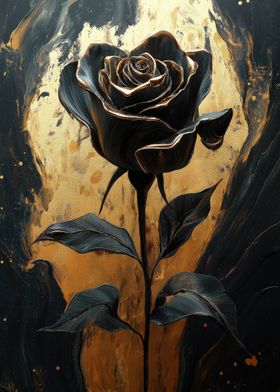 Black Rose On Gold Marble