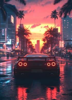 Sunset Cityscape nissan r34