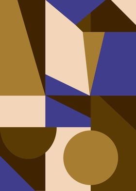 Bold Modern Abstract Geometric Art in Blue and Brown