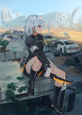 Anime Girl in Post-Apocalyptic Setting