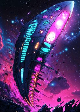 Futuristic Spaceship in Nebula