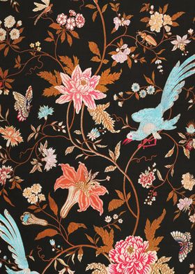 Vintage Textile Design ~ Floral Pattern with Birds