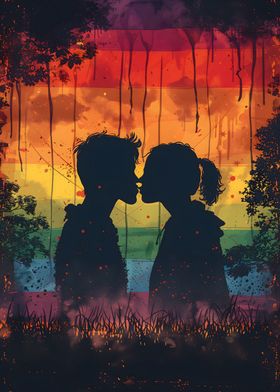 Silhouette Couple Kissing