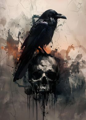 E.A. Poe Raven on Skull