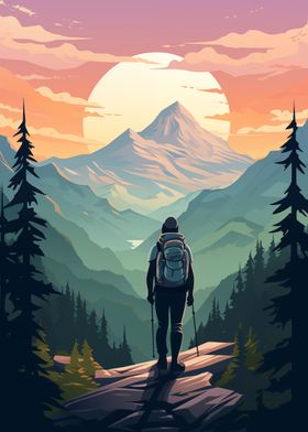 Mountain Hiker at Sunset