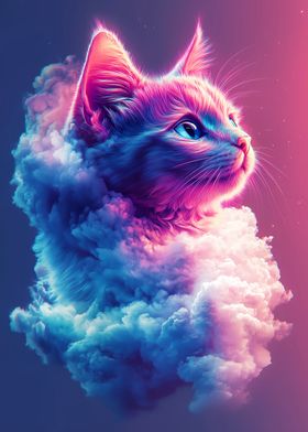 Neon Cat in Clouds