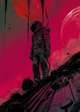 Astronaut in Red Nebula