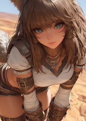 Anime Girl Cat Ears Desert