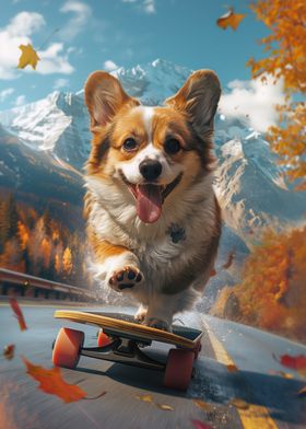 Corgi Skateboarding