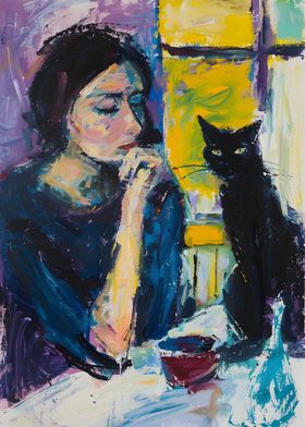 Woman and Cat Painting