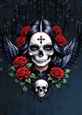 Sugar Skull Angel with Roses