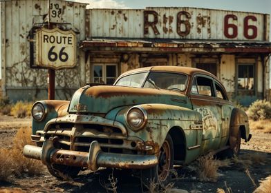 Rusty Classic Car on Route 66