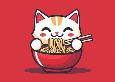 Cute Cat Eating Ramen