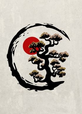 Enso Circle and Bonsai Tree