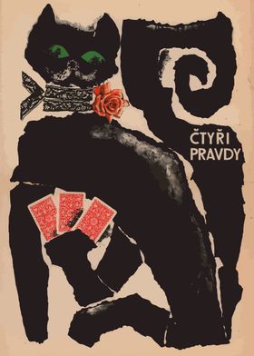 Black Cat with Playing Cards