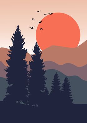 Sunset Mountain Silhouette