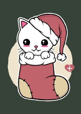 Cute Cat in Christmas Stocking