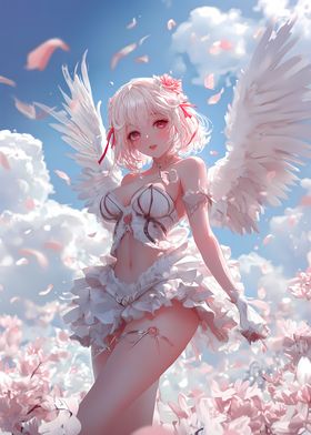 Anime Angel Girl in Bloom Heaven Wings