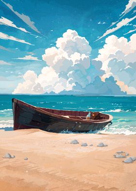 Beached Boat Under Blue Sky