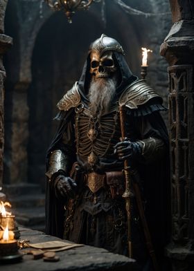 Skeleton Warrior in Dark Chamber