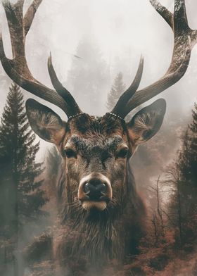 Deer in Foggy Forest