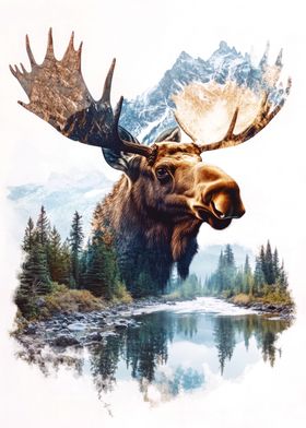 Moose in Mountain Landscape