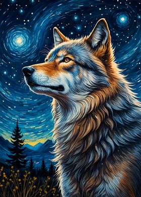 Wolf Starry Night