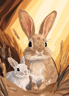 Two Bunnies in a Meadow