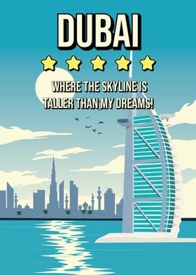 Funny Dubai Skyline Travel Poster