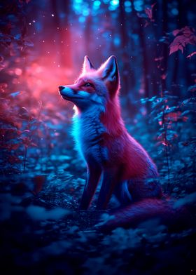 Neon Fox in Fantasy Forest