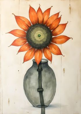 Wabi sabi Orange Sunflower in Vase