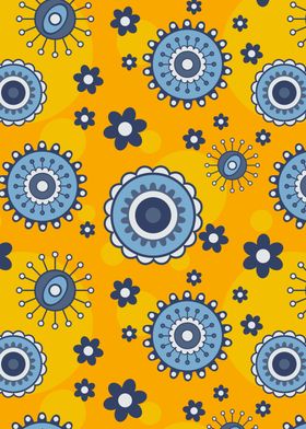 Blue and Yellow Abstract Floral Pattern