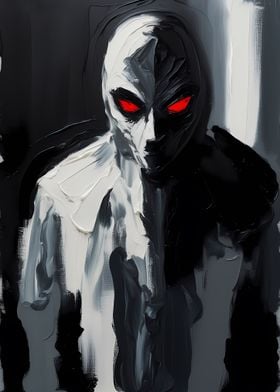 Abstract Dark Figure with Fiery Red Eyes