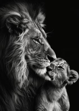 lion with baby lion poster