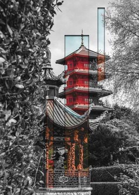 Red Pagoda in a Garden