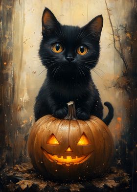 Black Cat on Pumpkin