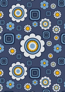 Retro Flowers & Squares Pattern