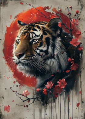 Japanese Tiger with Cherry Blossoms