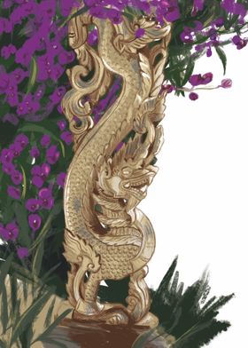 Wood Dragon Thai Statue