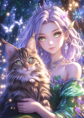 Anime Princess with Cat