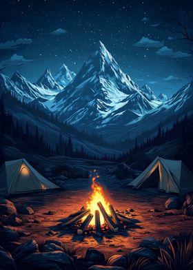 The Mountain Campfire Under Stars