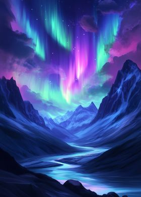 Aurora Borealis Mountain Landscape