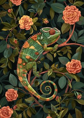 Chameleon in Roses